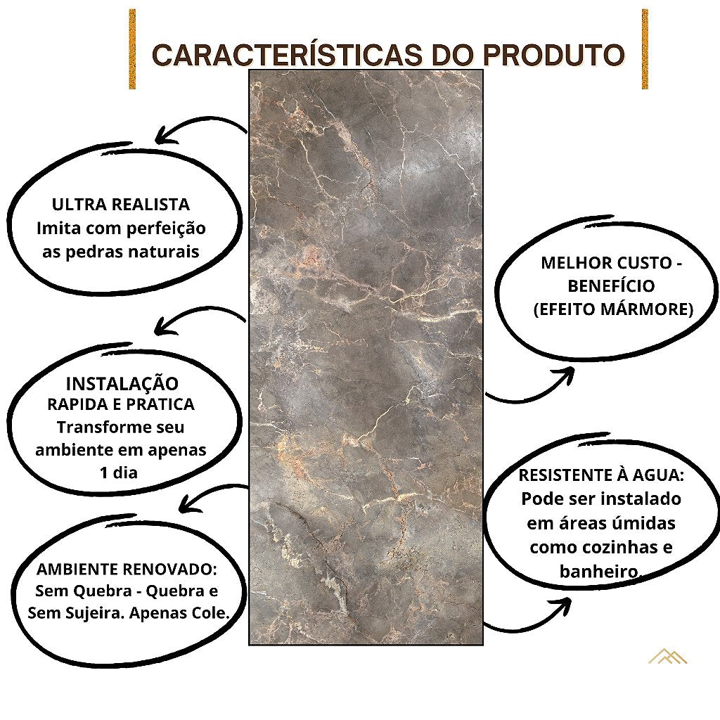 PLACA EFEITO MÁRMORE CINZA OURO BRILHO