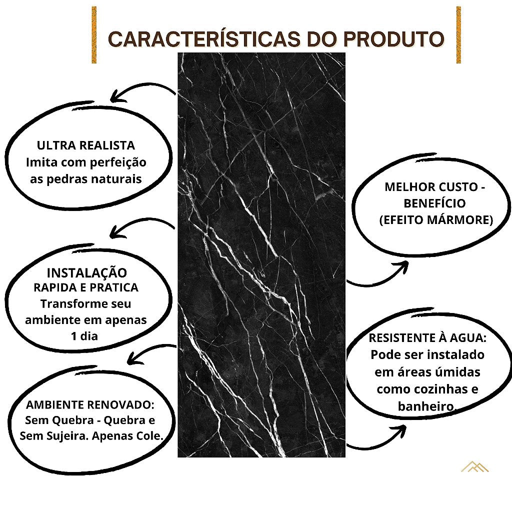 PLACA EFEITO MÁRMORE NERO MARQUINA ACETINADO