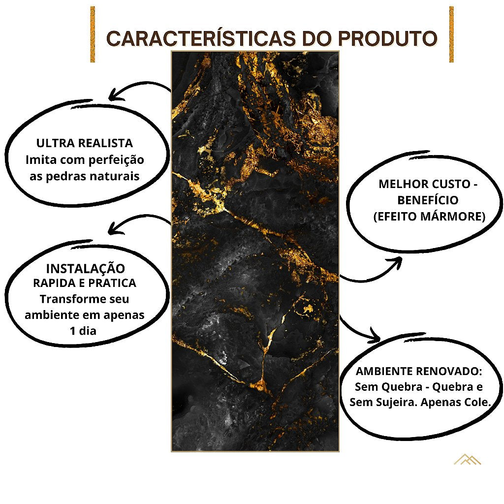 PLACA EFEITO MÁRMORE GOLD ART BRILHO